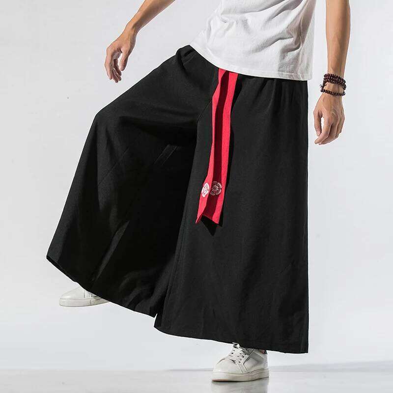 2024 Men Wide Leg Mens Cotton Joggers Retro Loose Trousers Man Chinese Style Linen Male Big Crotch Nepal Robe Pants