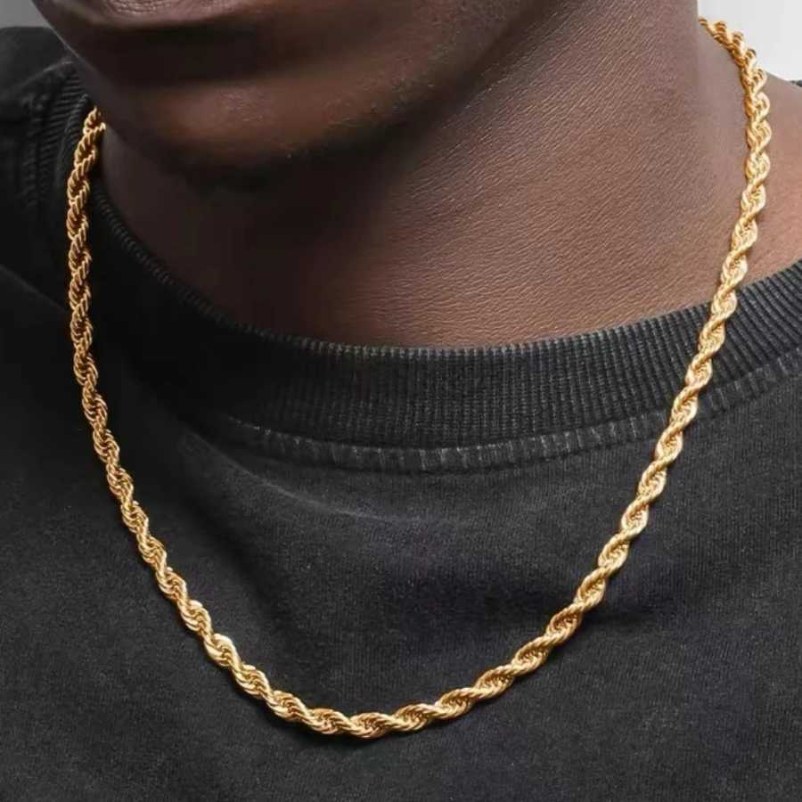 3mm Gold Color Chain Necklaces for Men Women Fashion Simple 50cm Twisted Rope Charm Necklace Unisex Party Jewelry Gifts XJ250708
