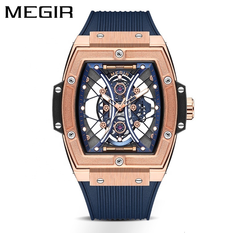 Megir 8109 Cool Skeleton Dial Watch with Silicon Strap for Boys Cheap Wholesale Mens Quartz Watch 250728