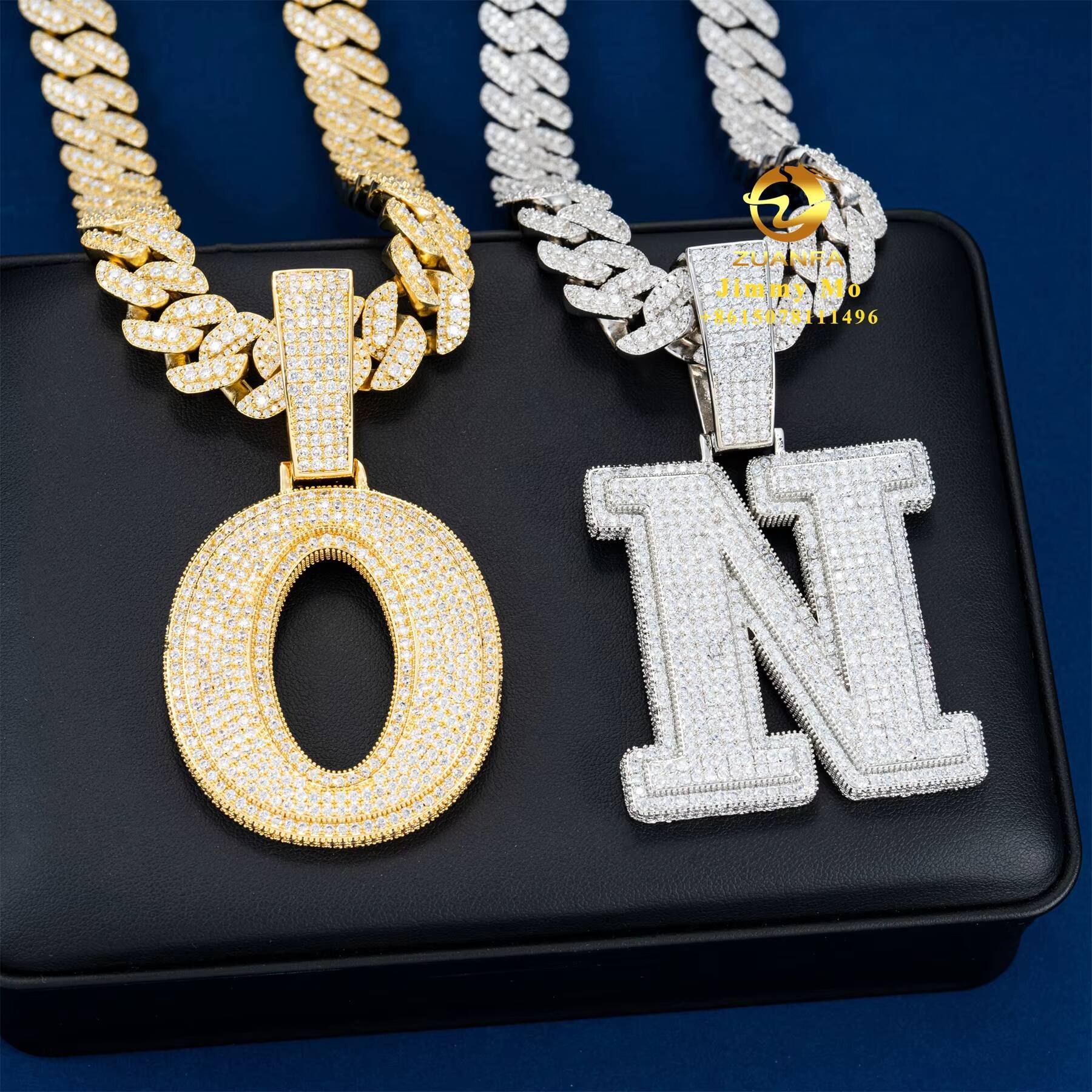 Custom Luxury Jewelry 925 Sterling Silver Iced Out VVS1 Moissanite Diamond Initial Letter Pendant Chain Pendant