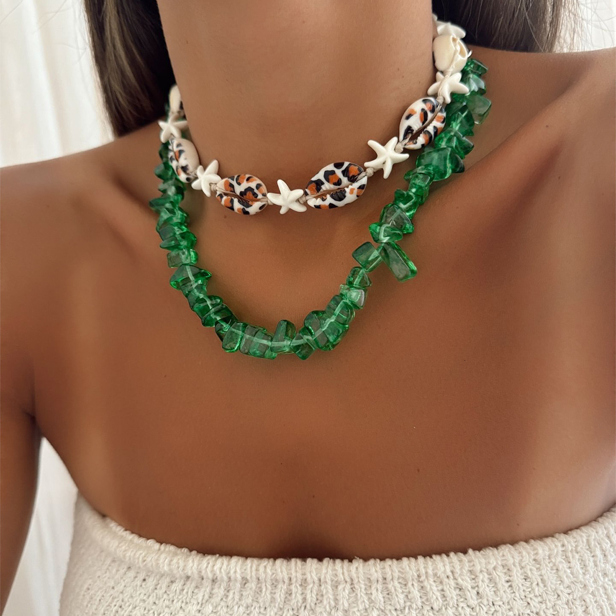 Summer Ocean Style Exaggerated Shell Pendant Light Niche Dyed Stone Jewelry Necklace for Women Jewelry for Women