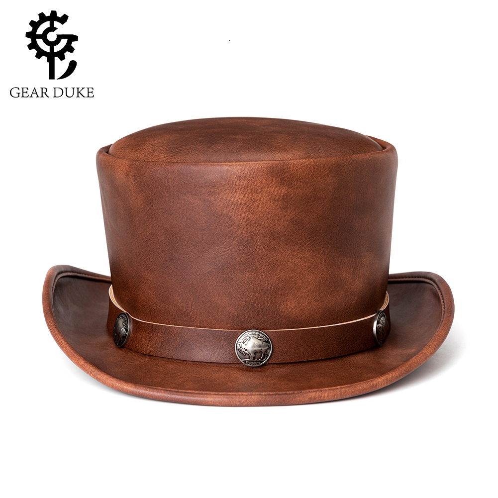 Punk Halloween New Industrial Style PU Leather Round Unisex Magic Gentleman Party Top Hat for Women ddmymoon