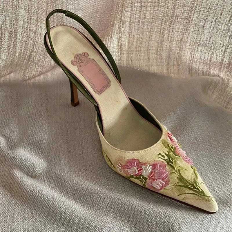 High Heels Women Sandals Flower Elegant Heeled Shoes Pointed Toe Women Slippers S2025 Summer New Pumps Luxury Womens Sandals XJ250728