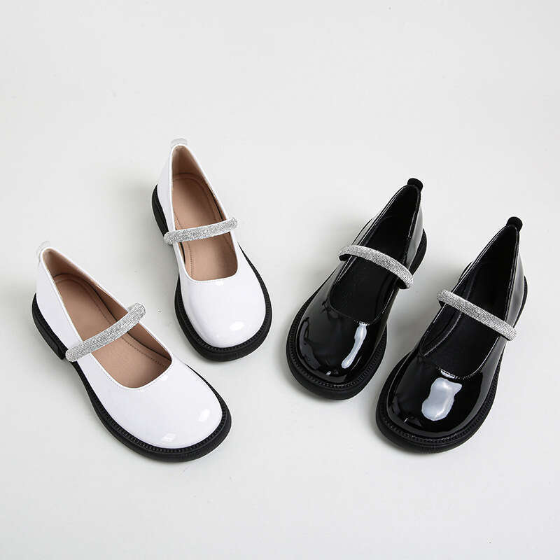2025 Autumn New Mary Jane Casual Rhinestone Strap Thick Sole Shallow Mouth Round Toe Women's Patent Leather Single Shoes