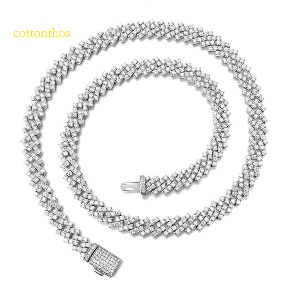 Fashion Jewelry Pure Sier Chain 10mm Iced Full 1 Row Vvs Mossinate Cuban Necklace