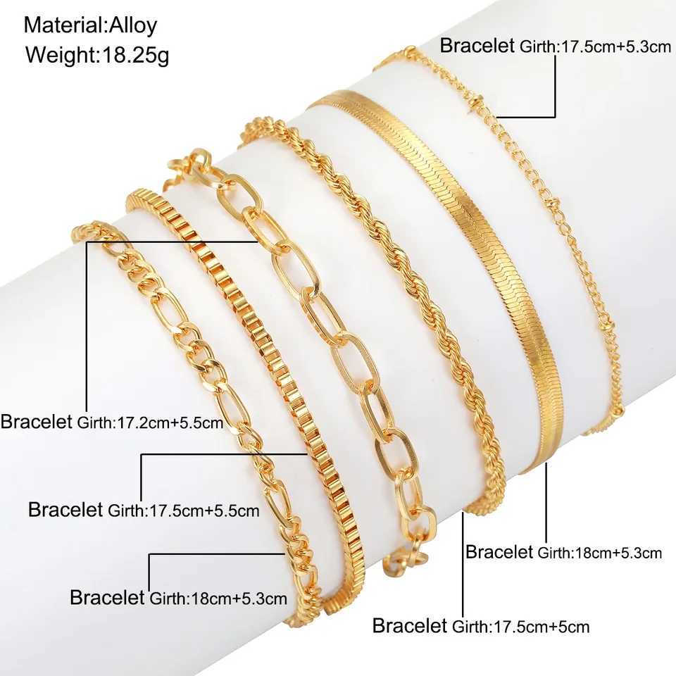 6Pcs Gold Color Bracelet Set Boho Retro Multilayer Thick Twist Cuban Chain Bracelet for Women 2024 Trendy Quality Jewelry Gifts W250728