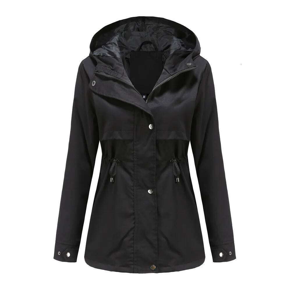 Women's Hooded Windbreaker Jacket Waterproof Zipper Long Sleeve Casual Coat Turndown Collar Pocket Outwear Autumn Jackets Women