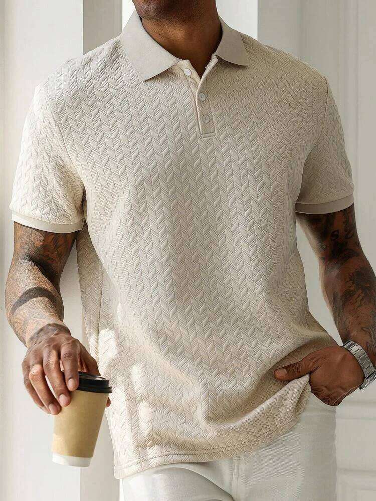 jacquard polo solid color lapel short-sleeved polyester blended spring and autumn sports casual clothes are hot Men's wear