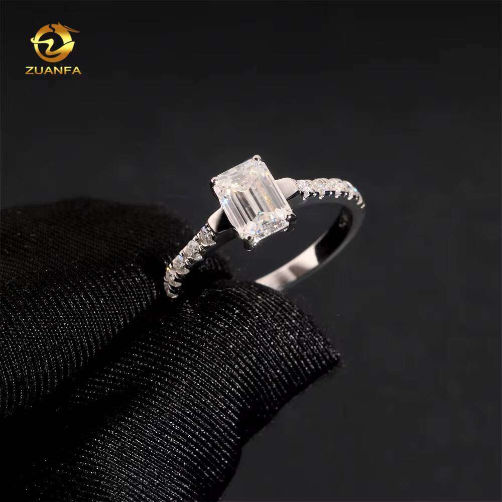 Pass Tester Real Engagement Moissanite Ring Emerald Valentine's Day Gift Fancy Cut