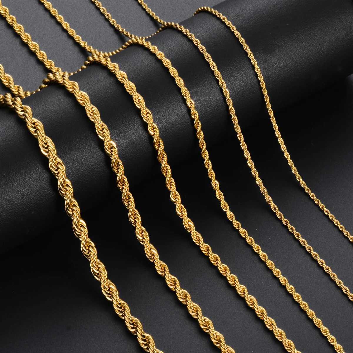 1 piece Gold Color Width 2mm/2.5mm/3mm/4mm/5mm/6mm Rope Chain Necklace/Bracelet For Men Women Stainless Steel Chain Necklace XJ250708