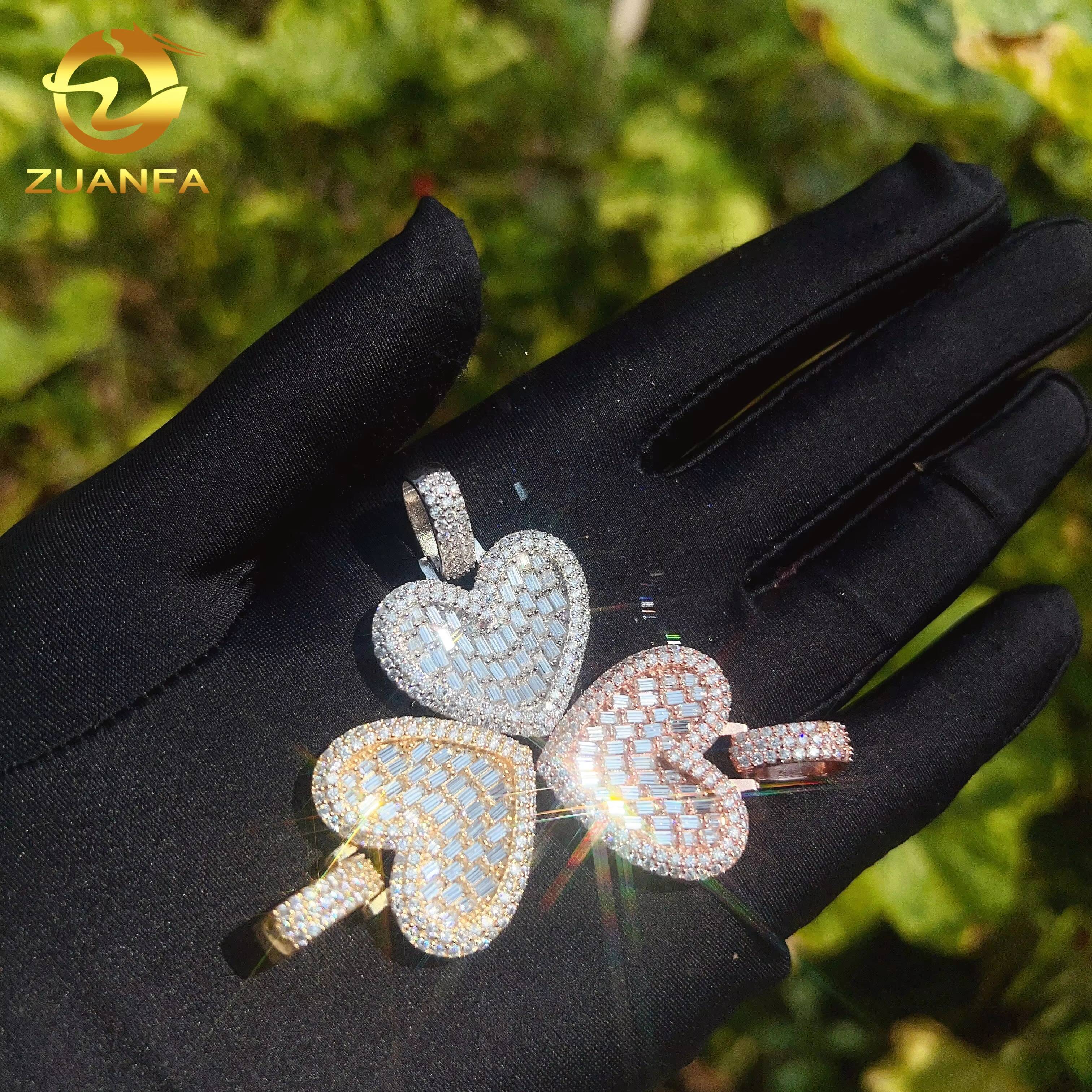 Custom Hip Hop VVS Moissanite Diamond Pendant Fine Jewelry in Sterling Silver 925 Iced Heart Pendant