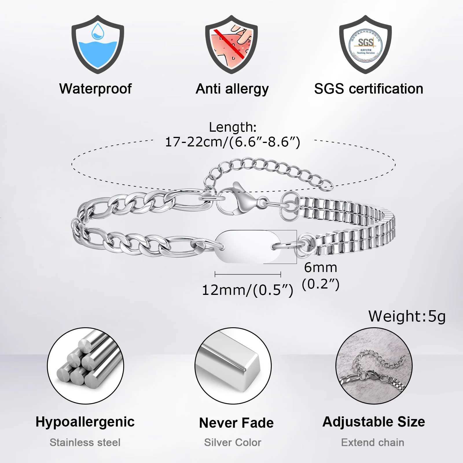 50pcs A-Z Initial Bracelets for Men Women Never Fade Figaro Chain Double Layered Box Link Chain Bracelets Name Gift for Him W250728