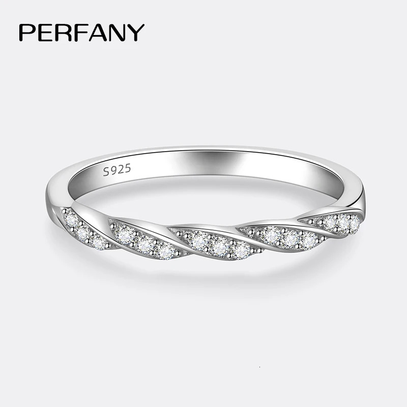PERFANY All Ring for Women S925 Pure Silver Ripple n Laboratory Diamond Elegant Wedding Jewelry 250723