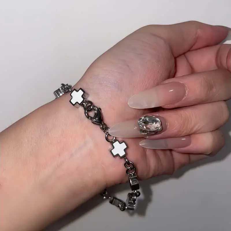 Punk Black White Cross Bracelet Bangles for Men Women Fashion Multi Layered Thick Chain Bracelet Hip Hop Street Jewelry Gifts W250728