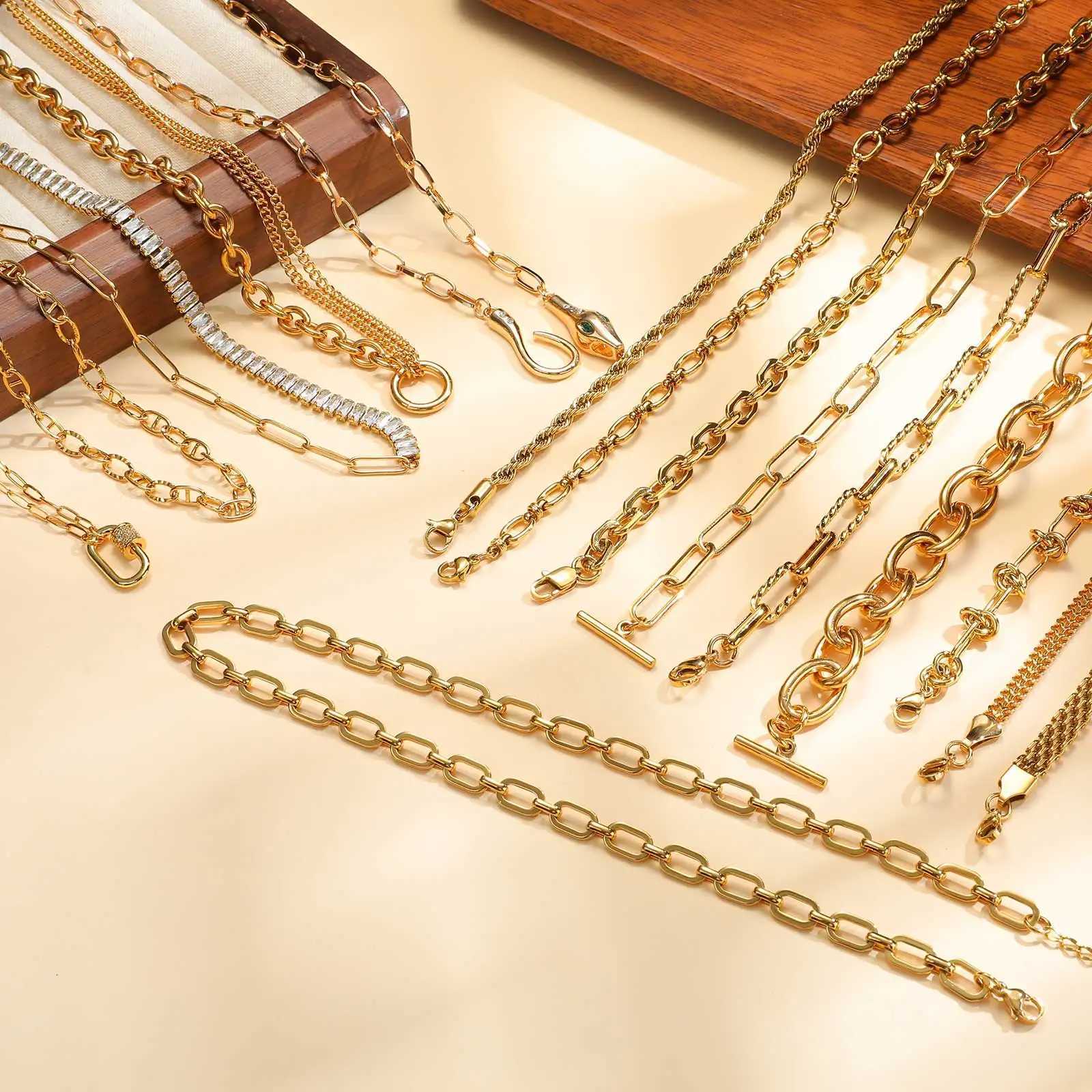 Chunky Gold Plated Link Necklace For Women Stainless Steel Oval Thick Chain Choker Minimalist Jewelry XJ250708