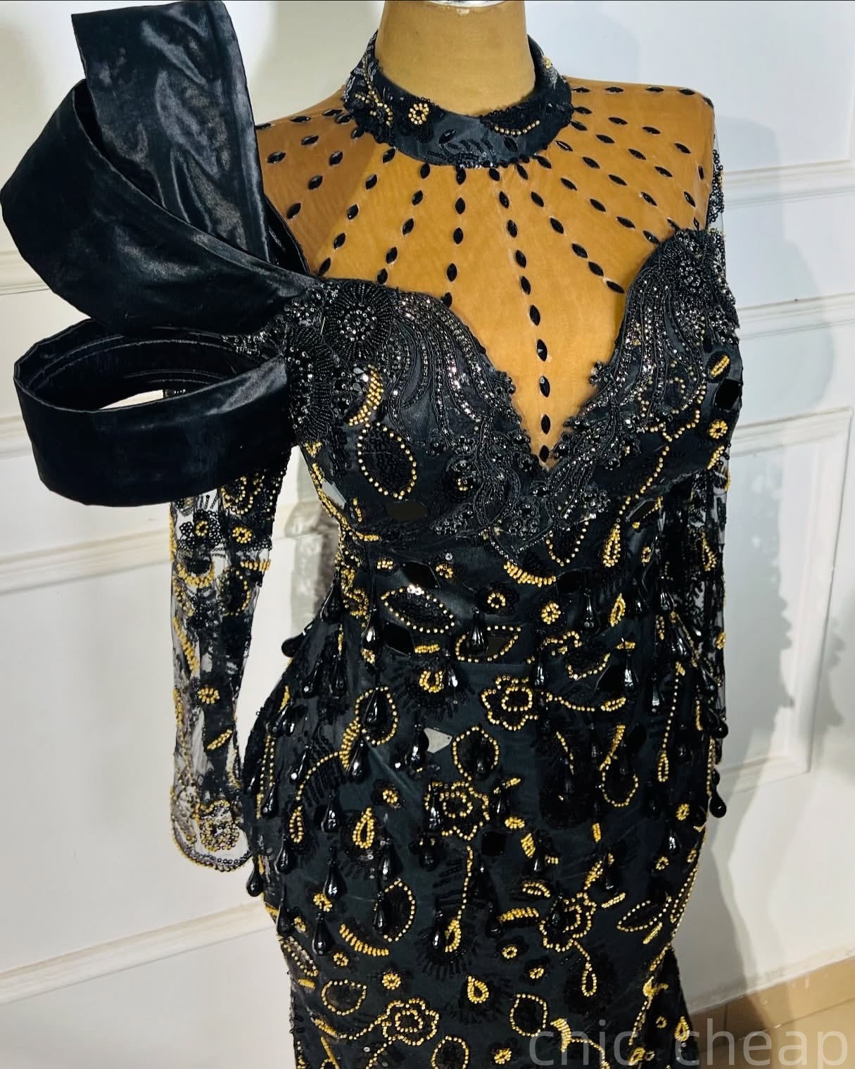 Black Mermaid Prom Dresses 2025 Crystals Beaded Full Sleeves Evening Formal Party Second Birthday Engagement Gowns Plus Size Dress For Special Occasio