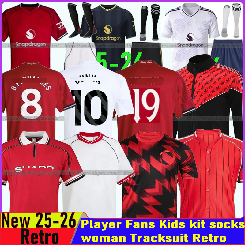 manunited 25 26 soccer jerseys cunha mbeumo hojlund antony casemiro retro 2025 utd football shirt tracksuits martial b fernandes men kids kit unted je