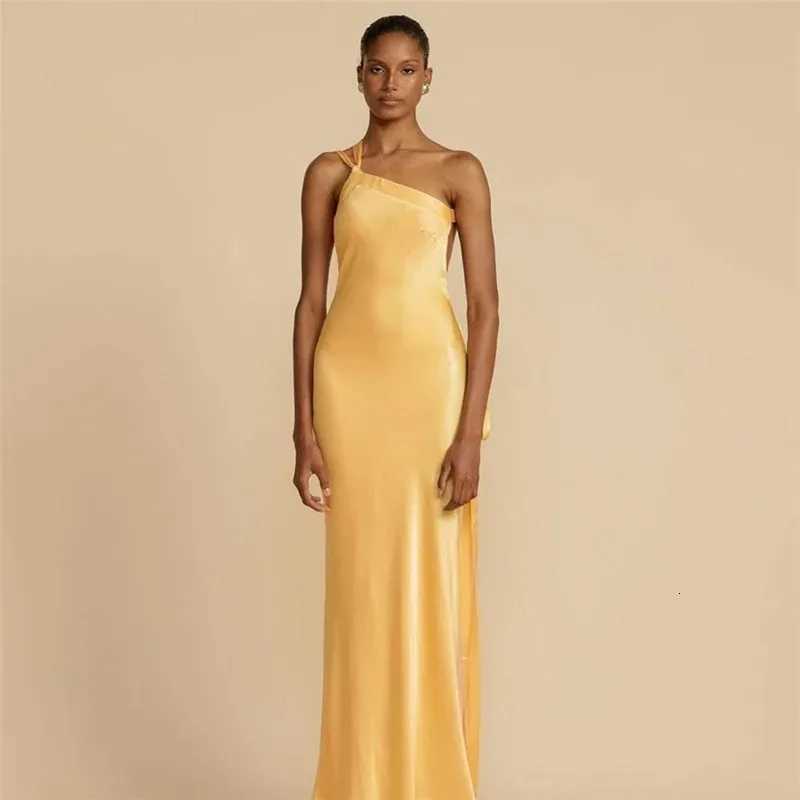 Womens Backless Yellow Satin Lace Up Dresses Elegant Off Shoulder Strapless Long Dress Lady Party Club Dress New Summer Z250728