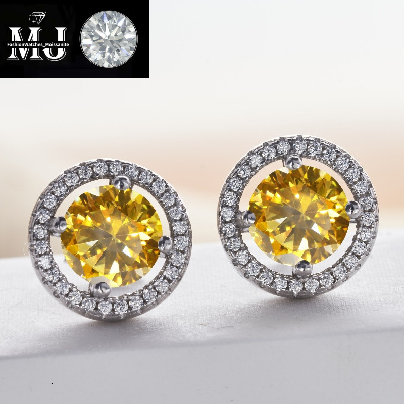 Fashion Sterg Sier Gold Plated Passed Test 1ct Yellow Moissanite Heart Earrings Studs for Men Women