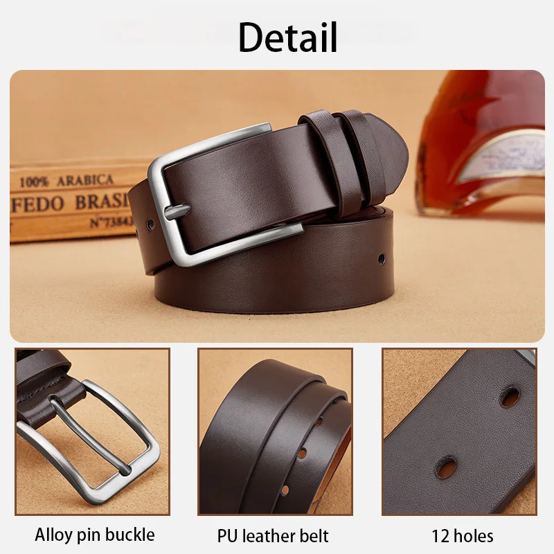 Mens PU Leather Alloy Pin Square Buckle Belt BusinessLeisure Belts Fashion Black Coffee Brown for Men Jeans 250716