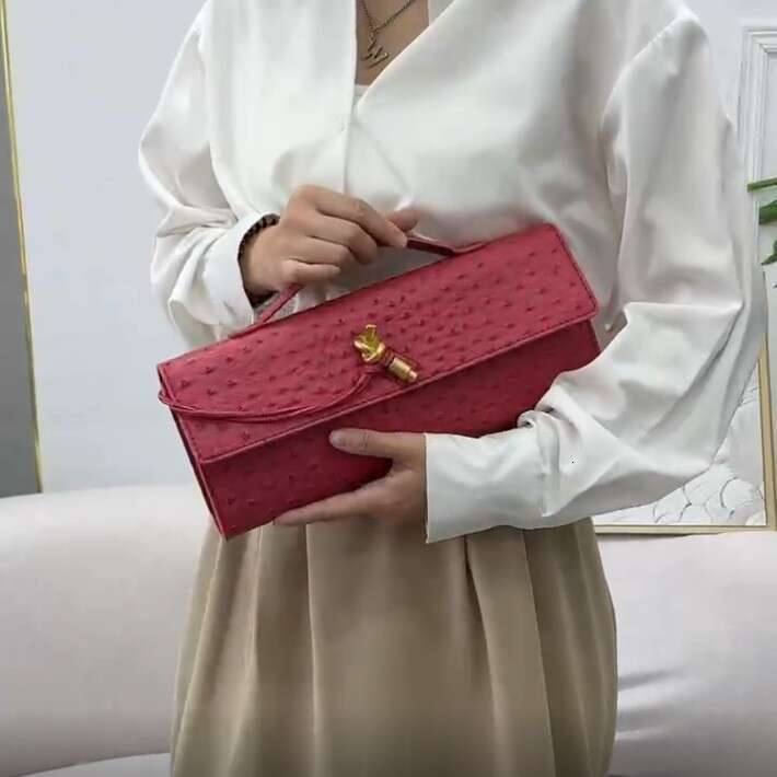 Ostrich Pattern Latch Lock Niche Horizontal High-End Baguette Shoulder Women's Underarm Clutch Bag