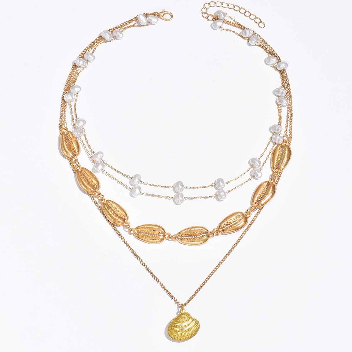 Light High-End Summer Metal Shell Pendant Necklace for Women Fashion Multi-Layer Vacation Style Clavicle Chain Jewelry for Women