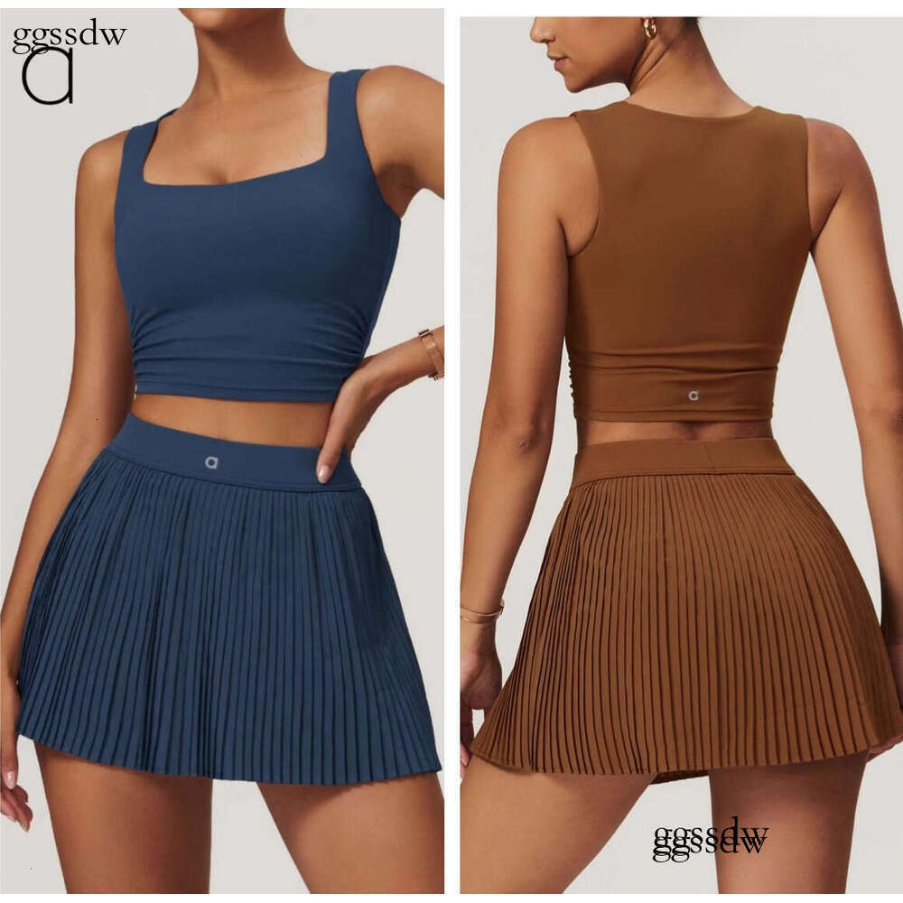 A651 Women Vest Running Top Sports Outdoor Fiess Alosetly Women Clothes Tennis Anti-Exposure Yoga Skirt A1