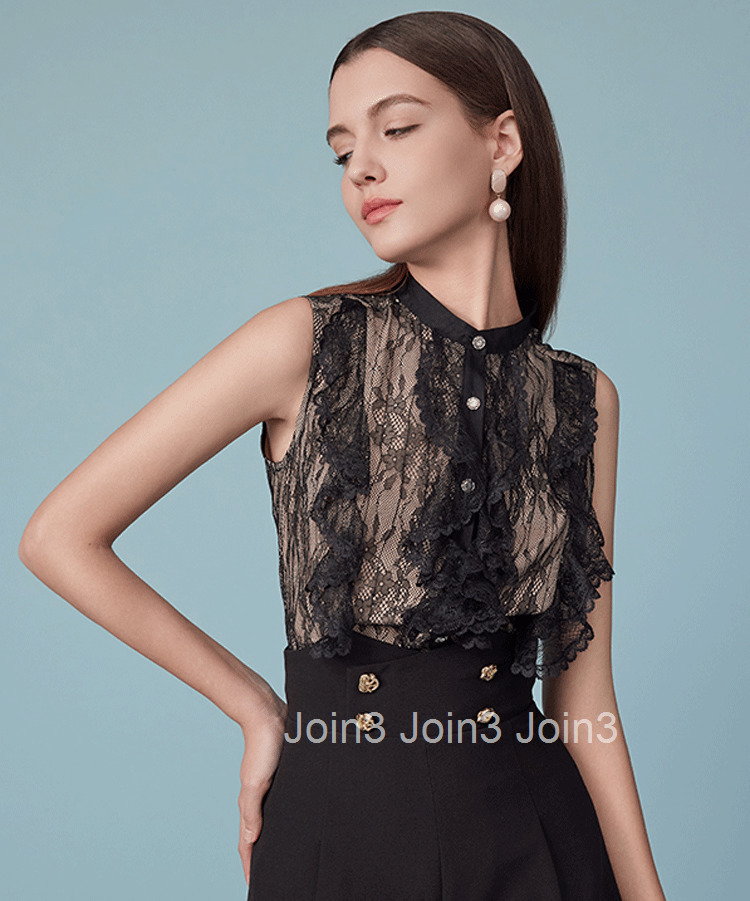 Summer New Stand Collar French Light Luxury Top for Women Elegant Romantic Lace Blouse 2234