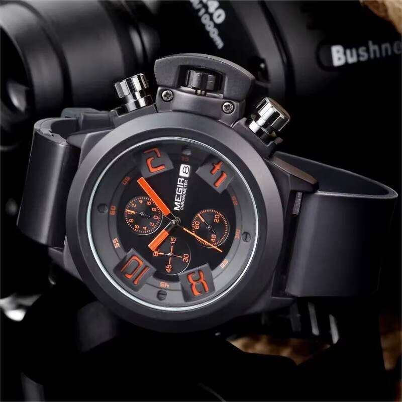 DHwatches MEGIR Men's Waterproof Sports Watch with Luminous, Chronograph, Calendar, 30M Water Resistance, Silicone Strap - Model 2002