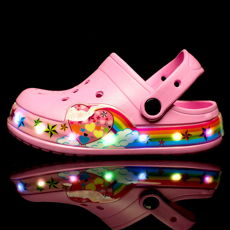 LED Light Children's Clogs Summer Kids Sandals 25 New Slippers Beach Hollow Baby Shoes