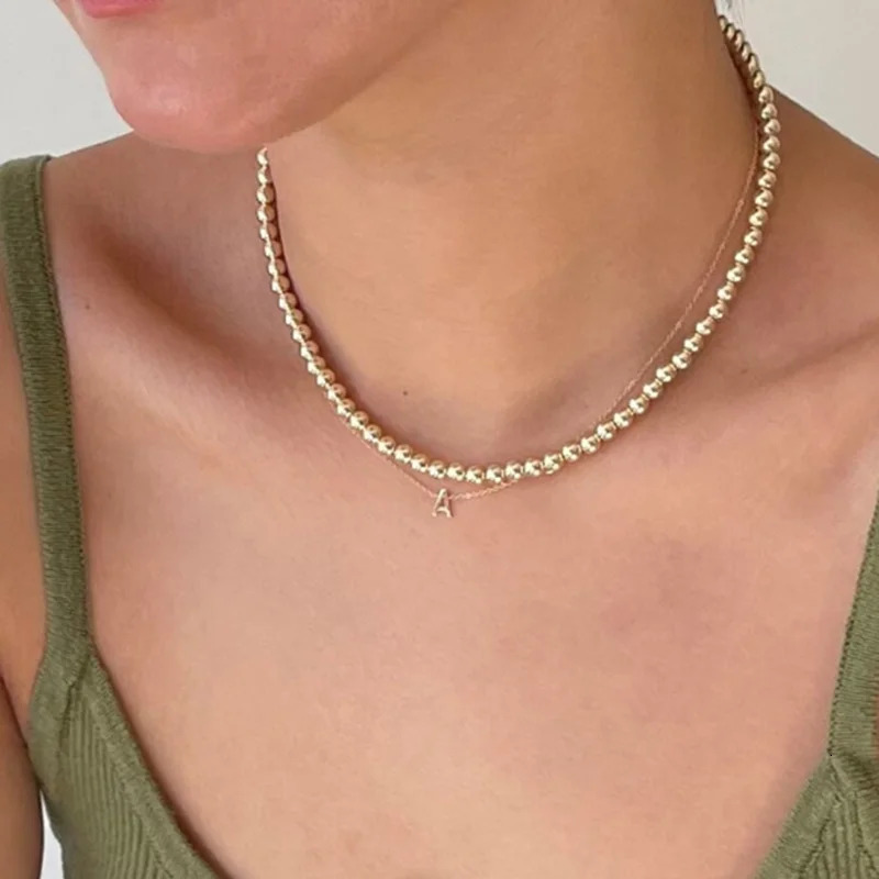 Real 14K Gold Filled Round Bead Necklace Dainty Bead Choker Handmade Pendants Tarnish Resistant Necklace Boho Women Jewelry 250723