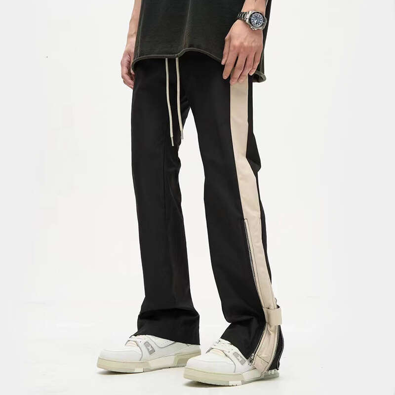 American Style Vibe Striped Patchwork Double Zipper Casual Long Men's High Street Design Versatile Straight Pants B5
