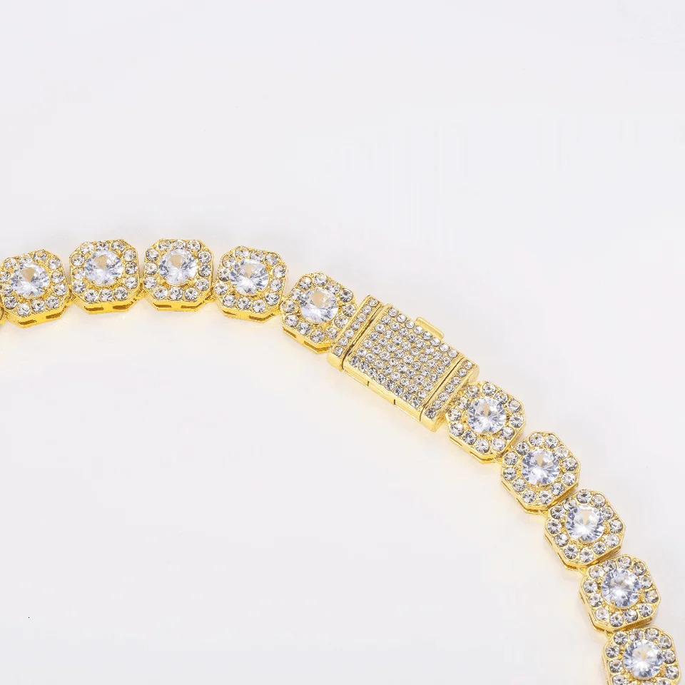 Square Zircon Tennis Chain Men Necklace Real 14K Gold Plated Hip Hop Rock Street Jewelry Iced Out Charms from USA 250722
