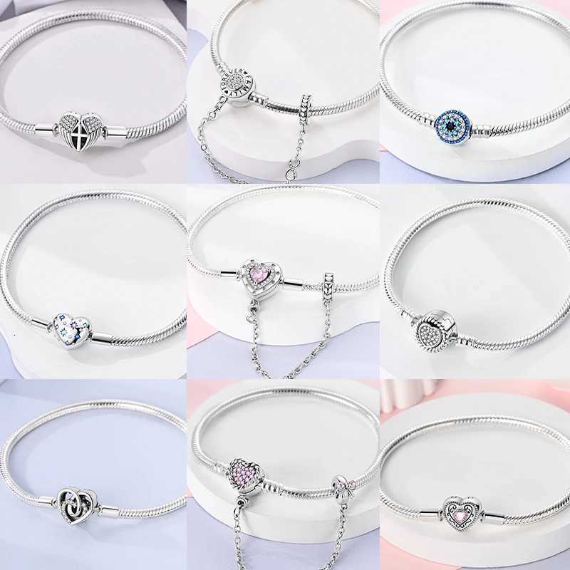 925 Silver Snake Chain Bracelet Heart Clasp Shell Fit Charms Bracelet DIY For Women Fine Jewelry W250728
