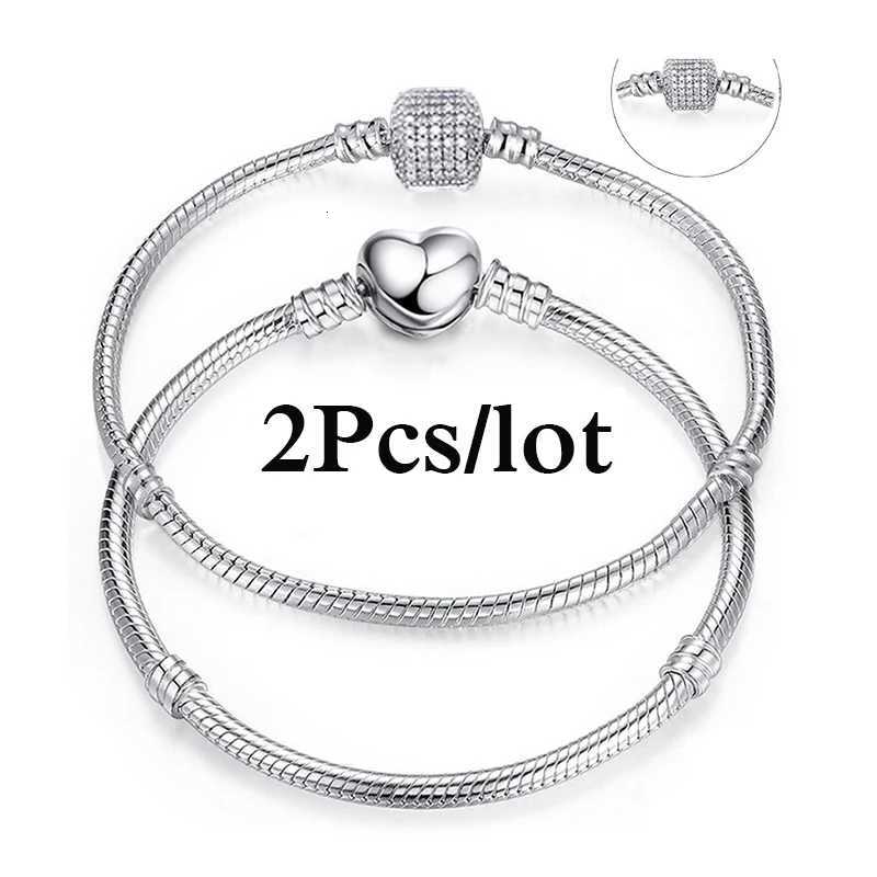 2Pcs/Lot Special Offer Silver Color Snake Chain Charm Bracelets DIY Original Brand Bracelet For Women Men Jewelry Dropshipping W250728