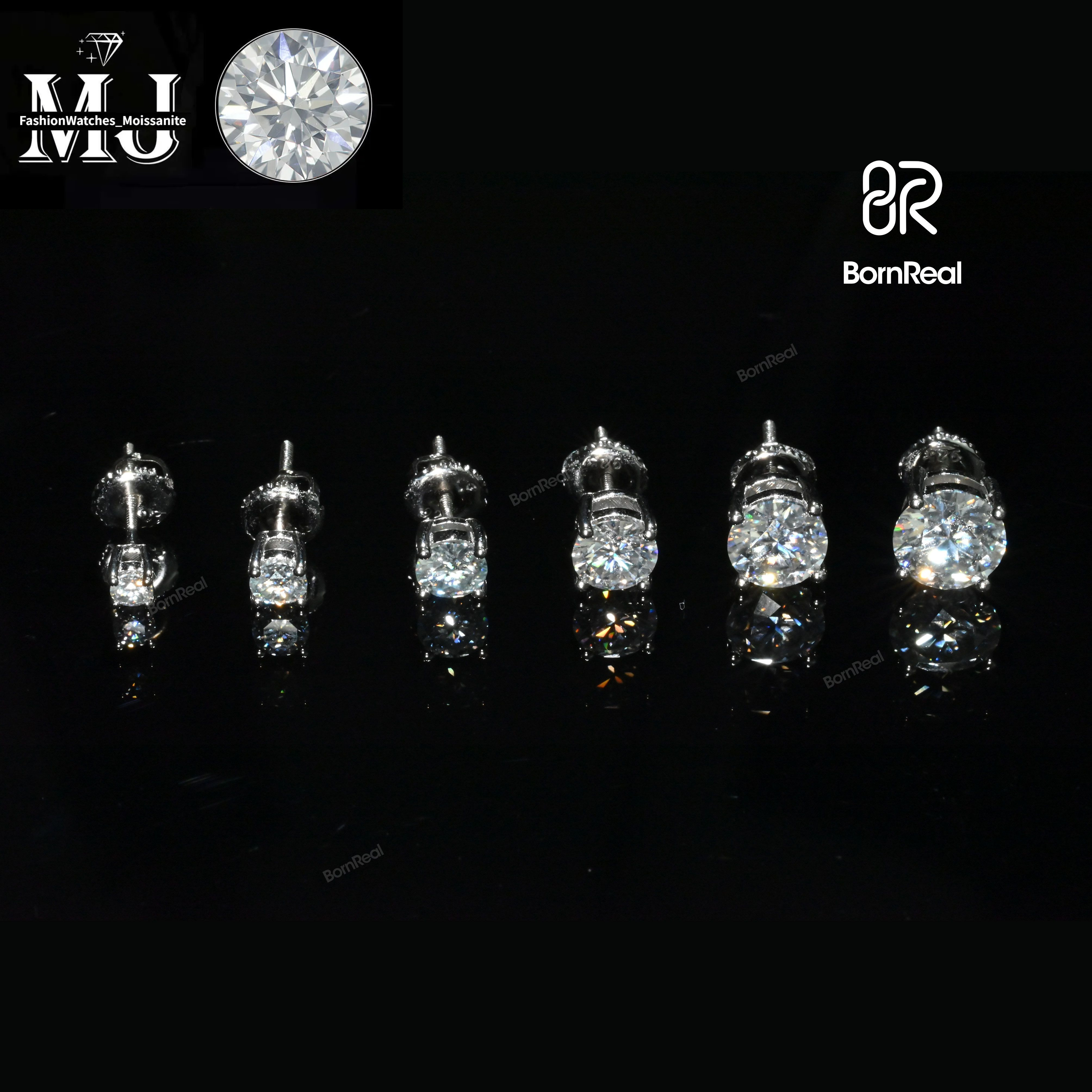 .25 0.5 1 2 4 5 Carat Moissanite Stud Iced Out Round Cut Screw Back Sier 10k 14k Gold Vvs Dia Fine Jewelry Earring