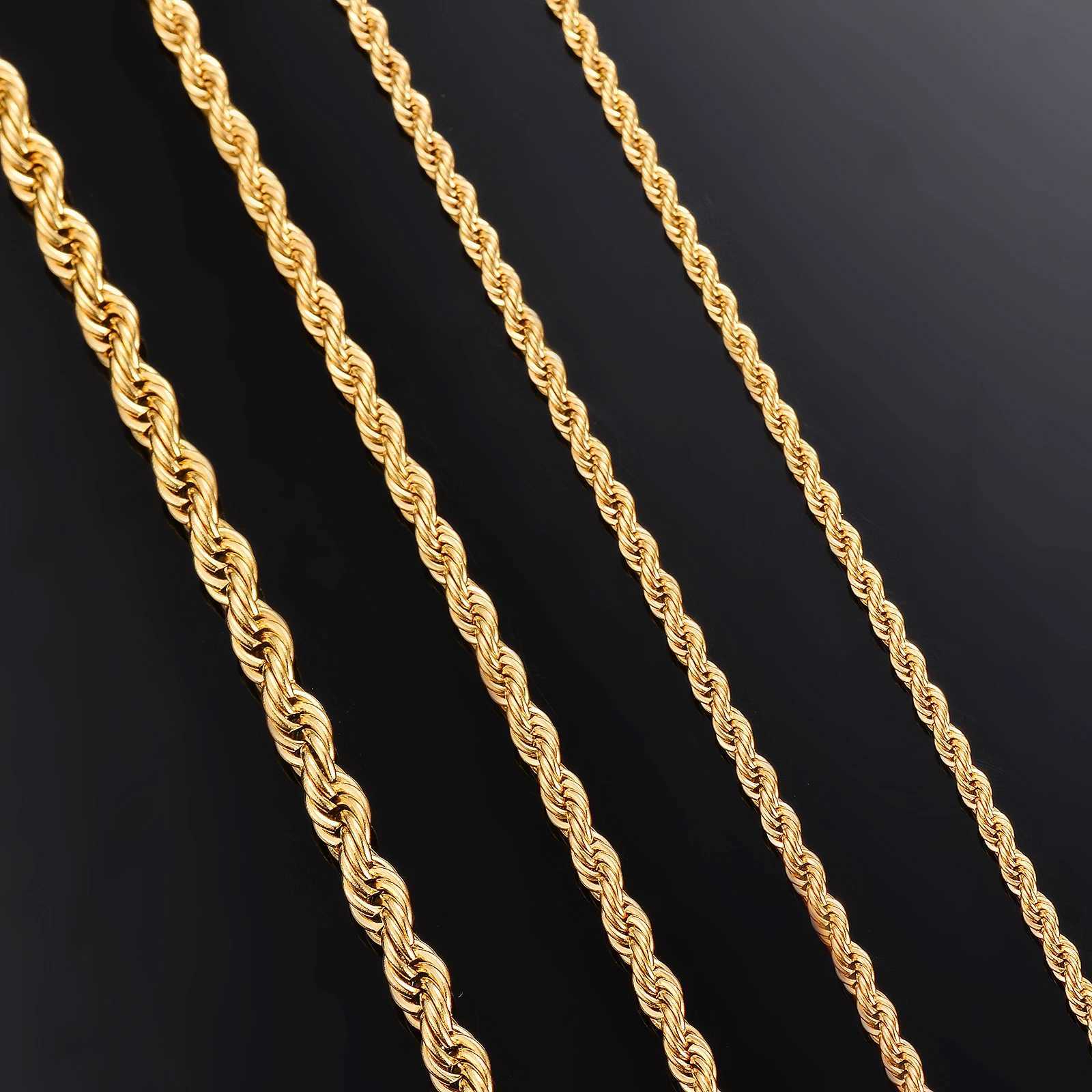 1 piece Gold Color Width 2mm/2.5mm/3mm/4mm/5mm/6mm Rope Chain Necklace/Bracelet For Men Women Stainless Steel Chain Necklace XJ250708