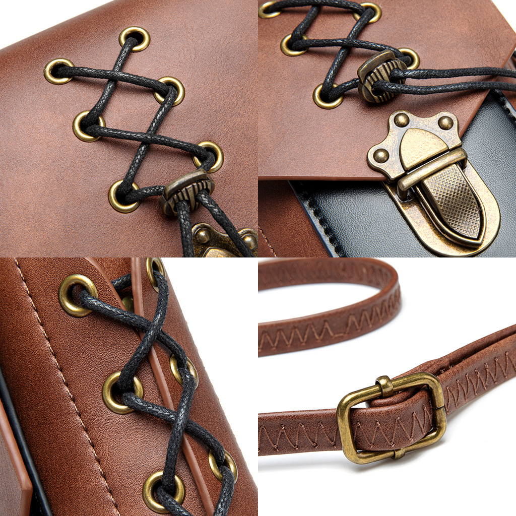 Medieval Color-Block PU Leather Women's Shoulder Industrial Style Small Square Steampunk MINI Crossbody Bag ddmymoon