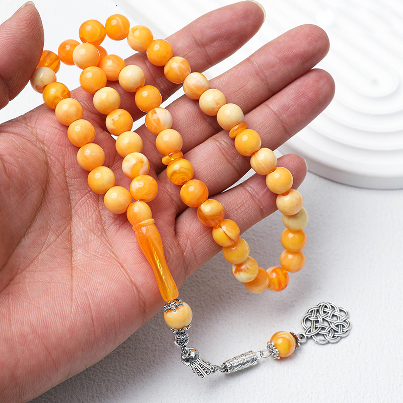 Islamic Tasbi 33 rose gold resin amber tesbih silver metal Tassel Muslim Ramadan gift Arabic prayer beads 240918