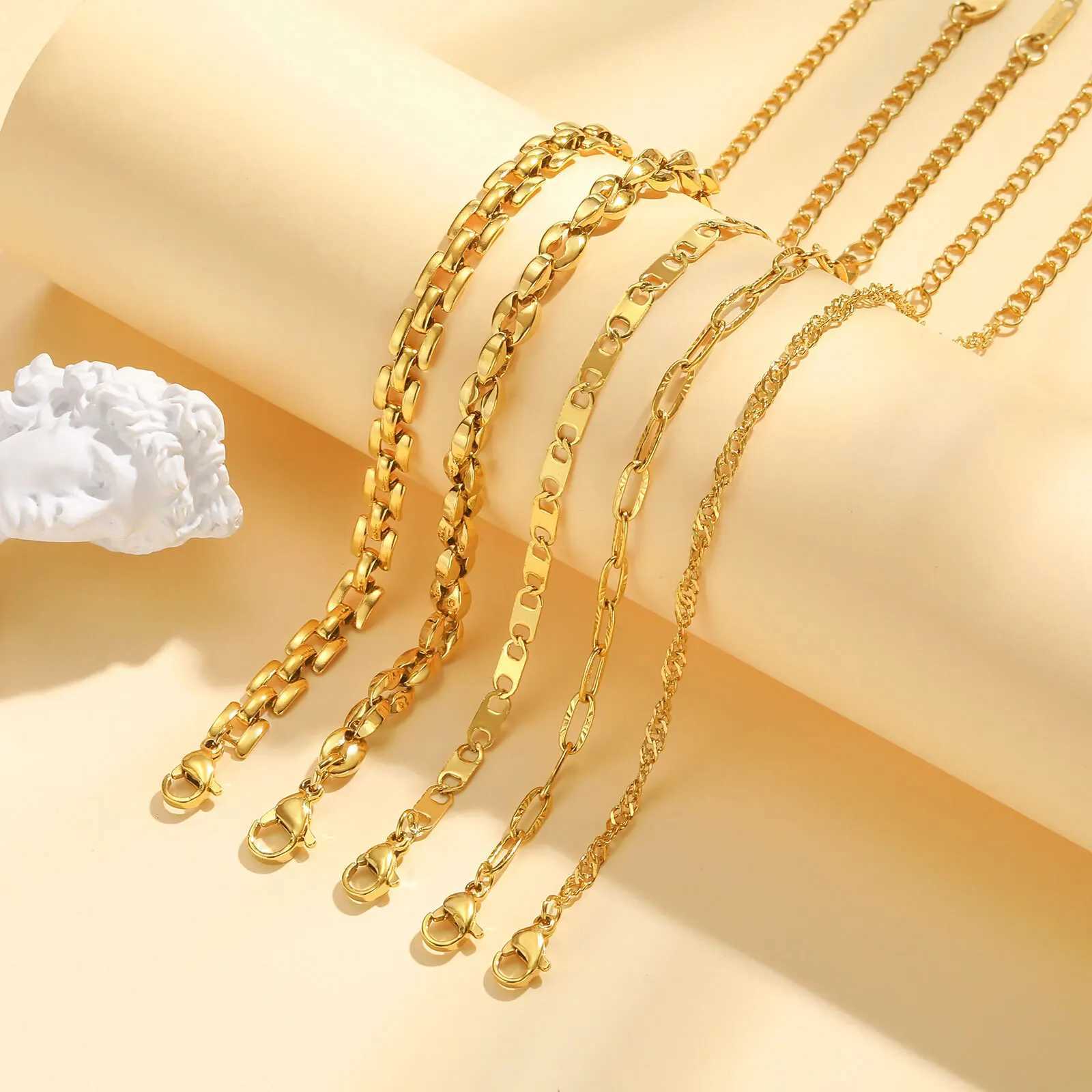 Gold Color Link Bracelet Layering Bracelets for Women Stainless Steel Chain Adjustable Waterproof Jewelry W250728