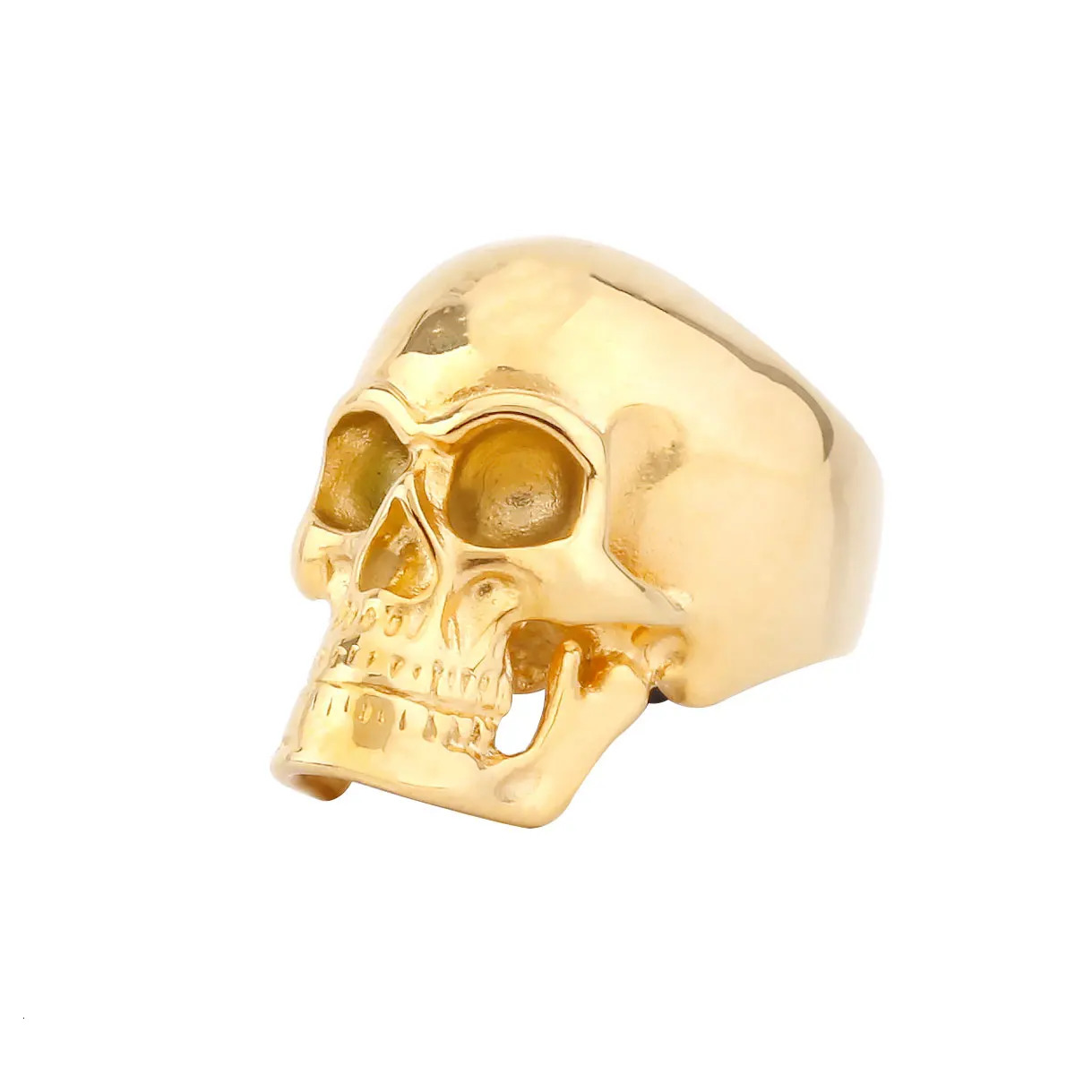Gothic High Polish Skull Gold/Steel Color Rings for Men Stainless Steel Heavy Metal Skull Ring Punk Motorcyclist Jewelry Gifts 250723