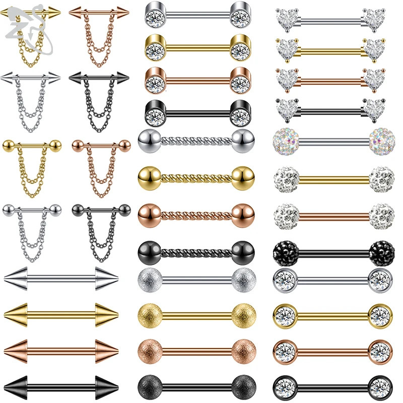 ZS 2PCS Stainless Steel Nipple Piercing Bar For Women 14G Crystal Heart Nipple Shield Ring Horseshoe Barbell Sexy Nipple Jewelry 250722