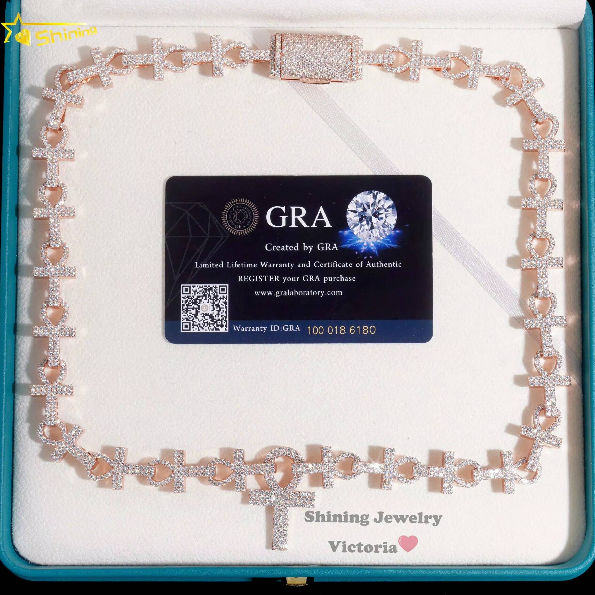 Hip Hop Rock Style Rapper Fashion Jewelry Personalized Custom Ankh Necklace Iced Out Moissanite Cross Pendant Cuban Chain