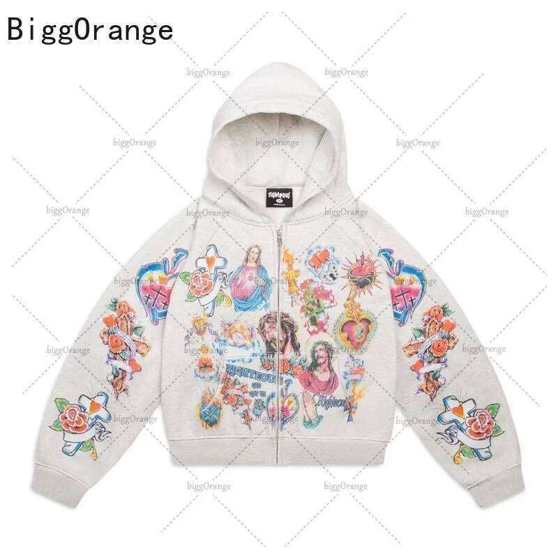 European American Haruku Hip Hop Style Casual Pants Oversized Printed Zipper Hoodie Loose Men And Women Sportswear