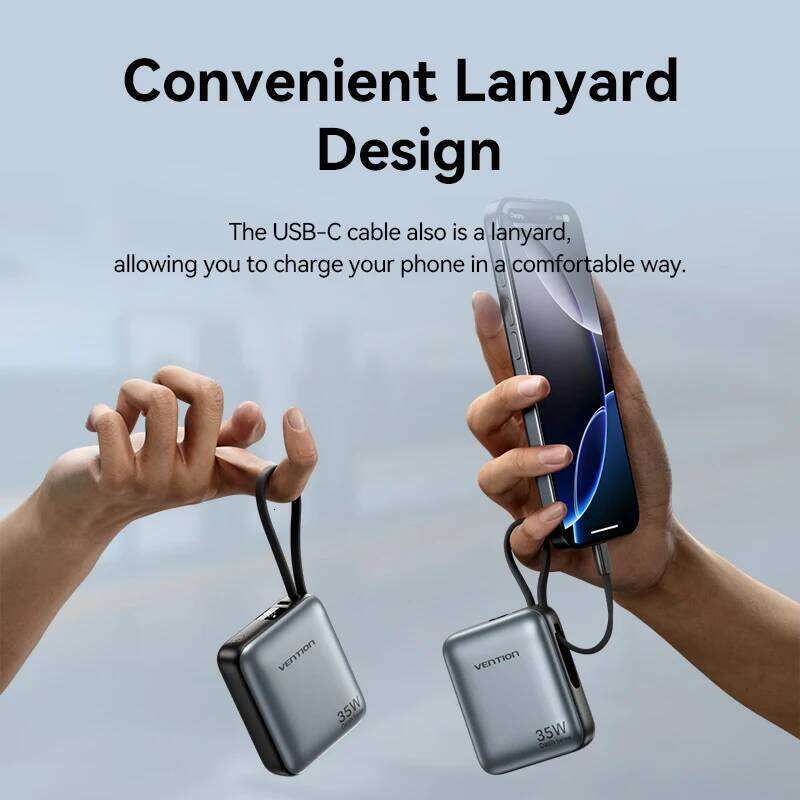 Designer Niche Fast Portable Mini Power Bank with Type-C Cable for External Battery