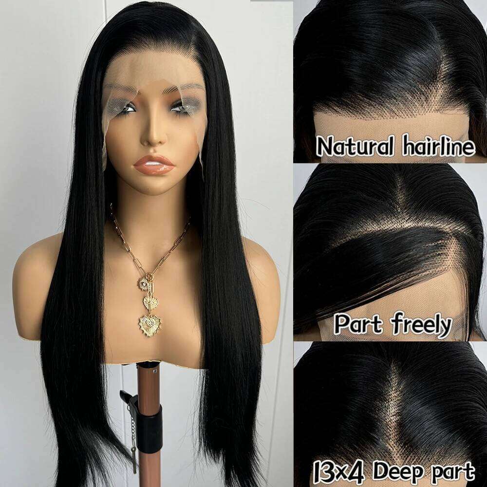 Black Synthetic Long Silk Straight High Quality Lace Front Human Wigs For Women Daily Use Cosplay Wig