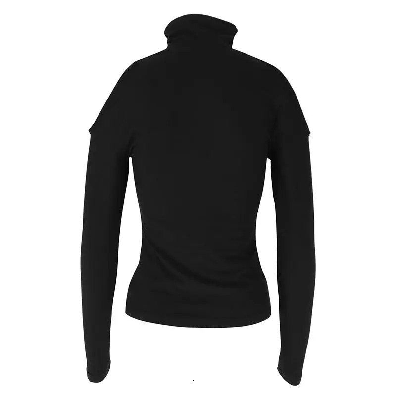 Women Tshirt Sexy Off Shoulder Autumn Winter Black Tees Streetwear Fashion Long Sleeves Turtleneck Casual Slim Elegant Top 250728