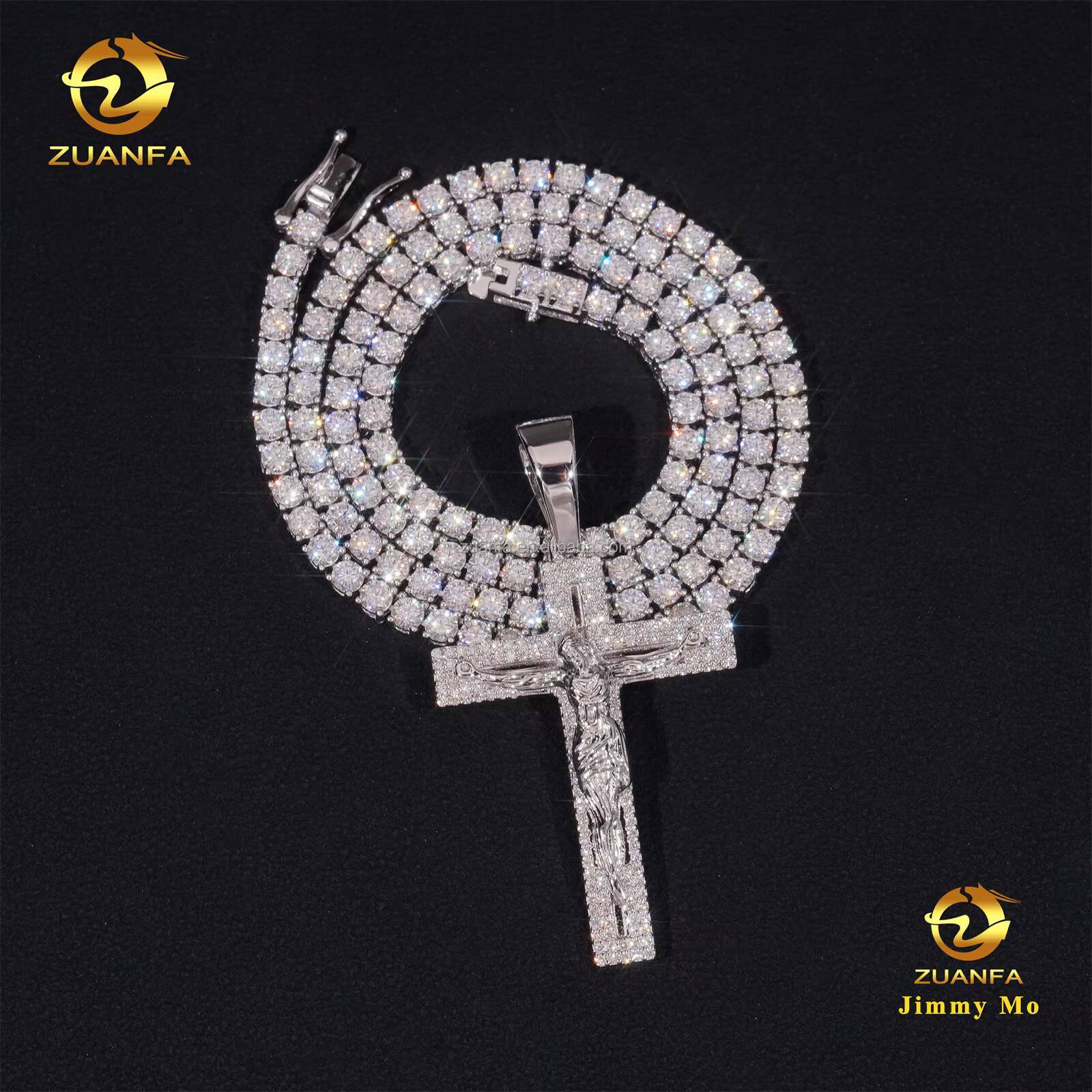 Religious Style Buss Down Iced Out Fire Jewelry Hip Hop Pendant Man Stylish Gift 925 Silver Natural Diamond Jesus Cross Pendant
