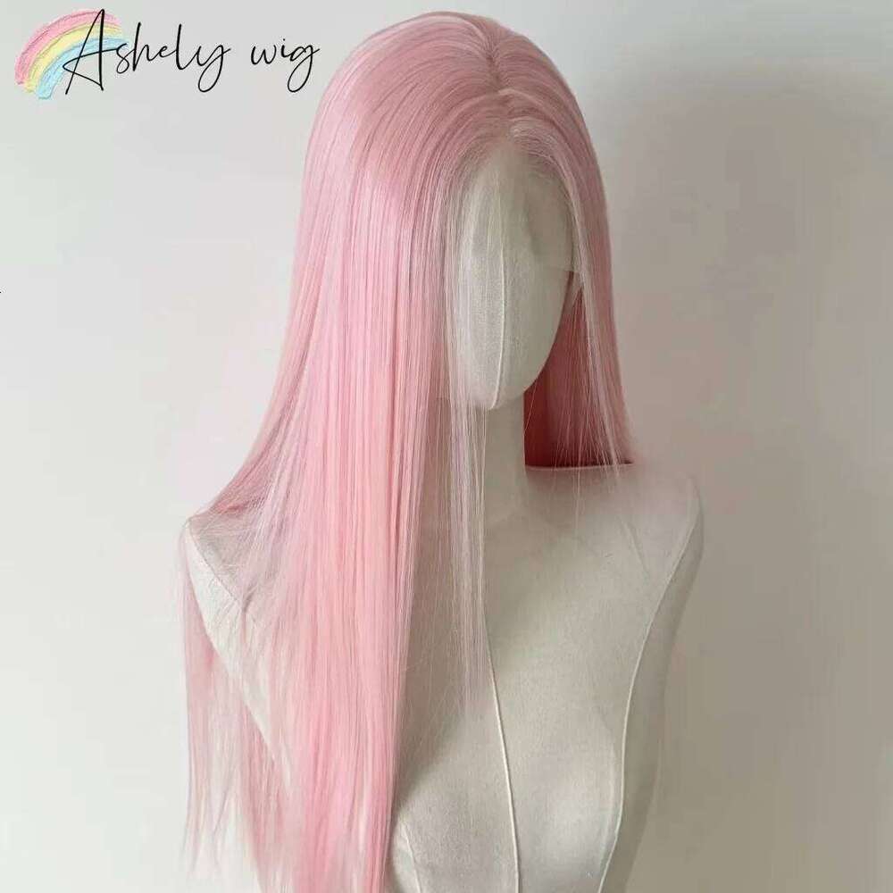 Light Pink For Women Human Hair Lace Front 26Inch Long Straight Synthetic Wigs Soft Natural Heat-Resistant Fiber Cosplay Wig