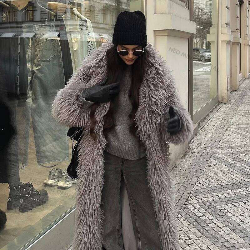 Neo Mint Extra Long Lamb Teddy Coat Women Winter Ladies Mob Wife Style Oversized Chunky Faux Fur Jacket Overcoat